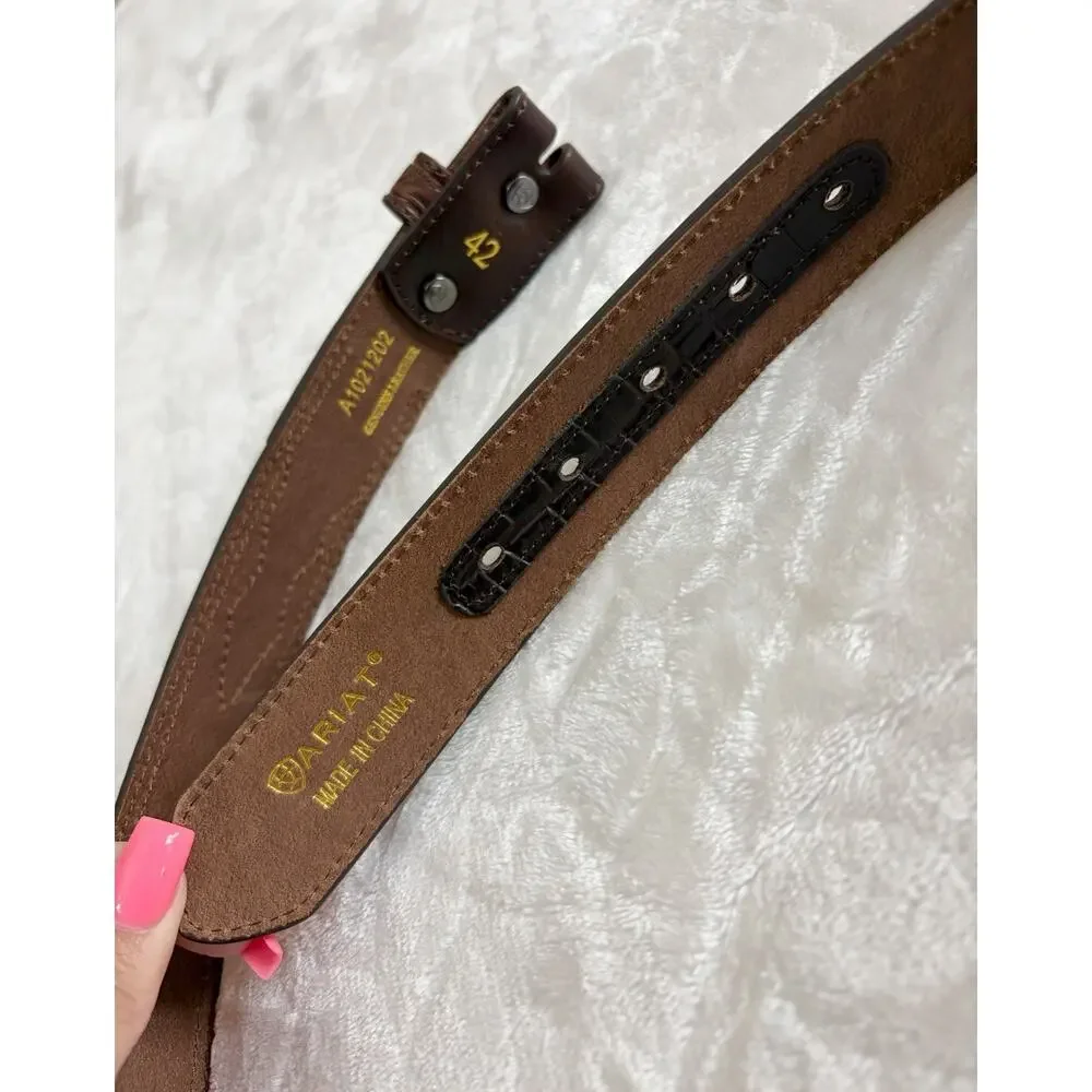ARIAT Men’s Size 42 LEATHER CROCODILE EMBOSSED WESTERN BELT A1021202 No Buckle